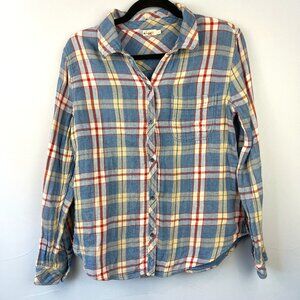 Faherty Blue Indigo Dye Plaid Flannel Button Front Shirt Size S